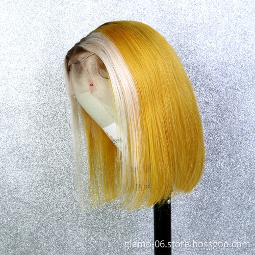 Annione Wholesale Human Hair Wigs Silky Straight Short Bob Short Blonde Wigs Colored Lace Front Bob Human Hair Wigs